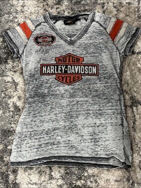 Harley-Davidson Gray & Orange Logo V-Neck Shirt
